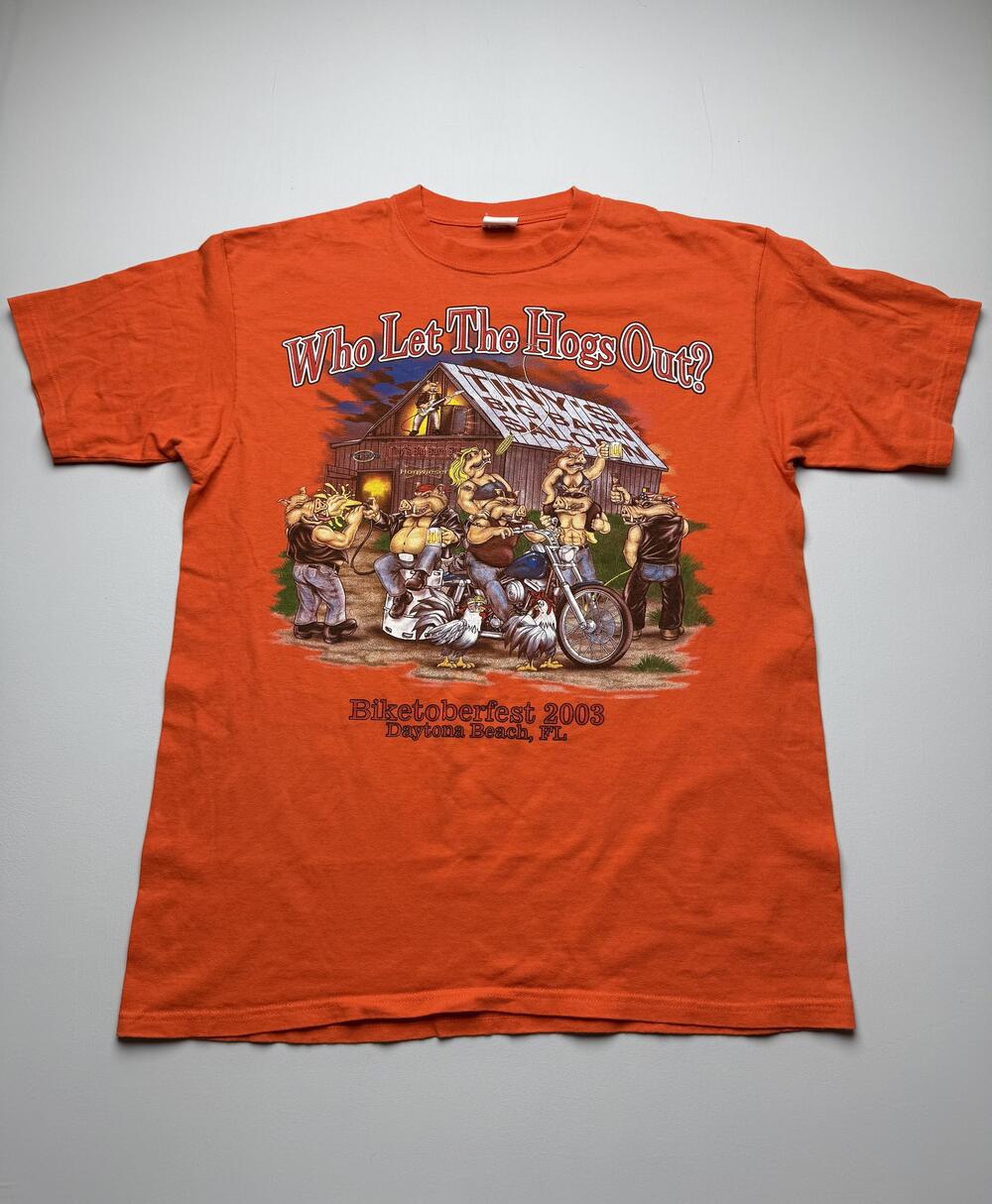 Vintage Anvil Shirt Mens Large Orange Biketoberfest 2003 Daytona Beach Tee VTG